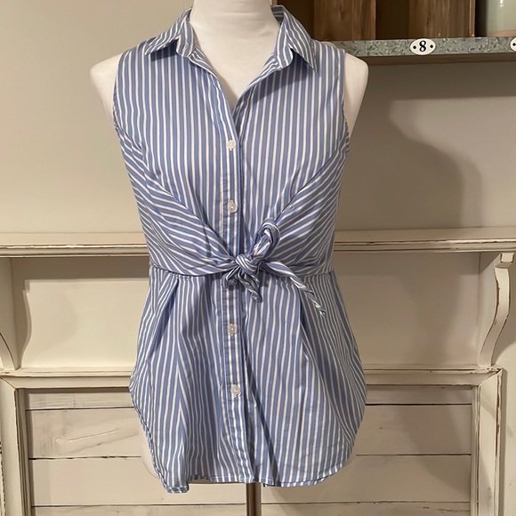 Iz Byer Tops - IZ Byer Pinstripe Blouse with Tie in Front M